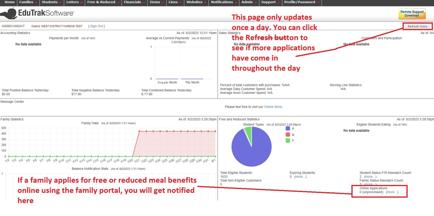 How will I know if I have any online free and reduced applications that ...