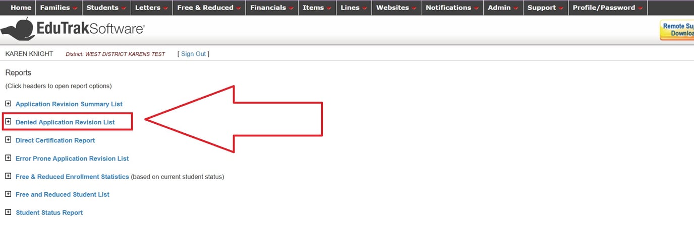 How do I get a list of families who were denied Free and Reduced ...